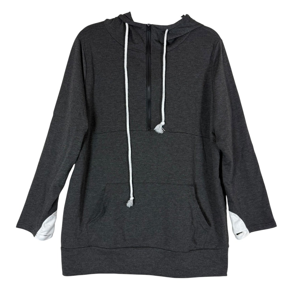 BARLVER Hoodie Womens XL Gray 1/2 Zip Heart Elbow Patch Kangaroo Pocket Tunic